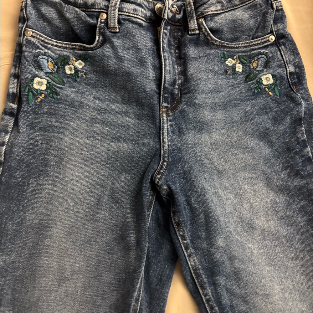 LC Lauren Conrad Floral Embroidered Straight Leg Jeans - Blue
